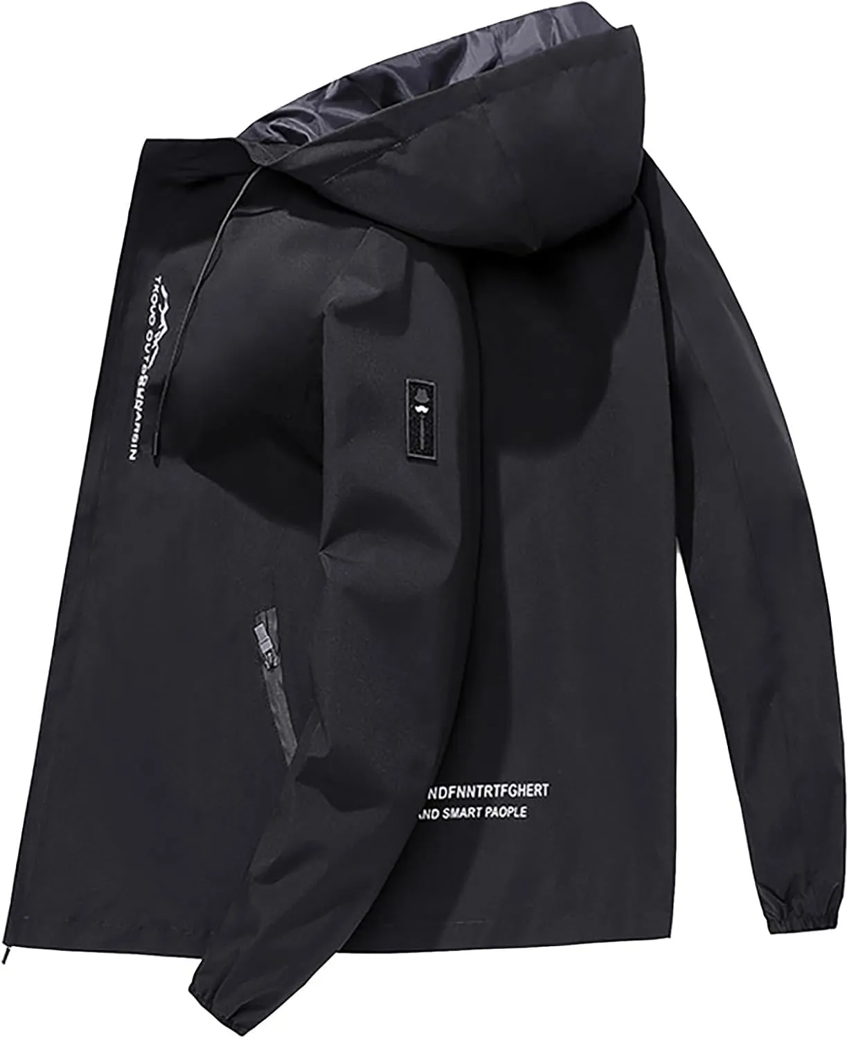 Men Zip Up Outdoor Jackets Waterproof Active Oversized Rain Coat Long Sleeve Windbreaker Hiking Quick Dry Hoodie with Pockets Coat Hoodies,Black,L