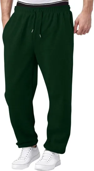 Men's Baggy Fleece Sweatpants Casual Drawstring Tapered Joggers Athletic Sweat Pants Workout Running with Pockets