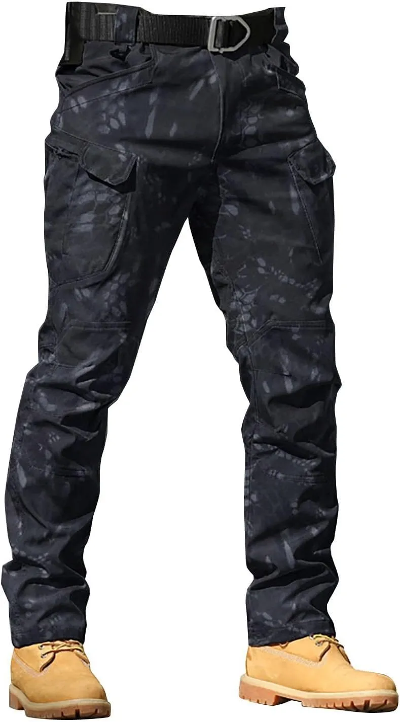 Mens Big and Tall Cargo Pants Classic-Fit Multi Pockets Straight Leg Tactical Pants Lightweight Hiking Work Pants