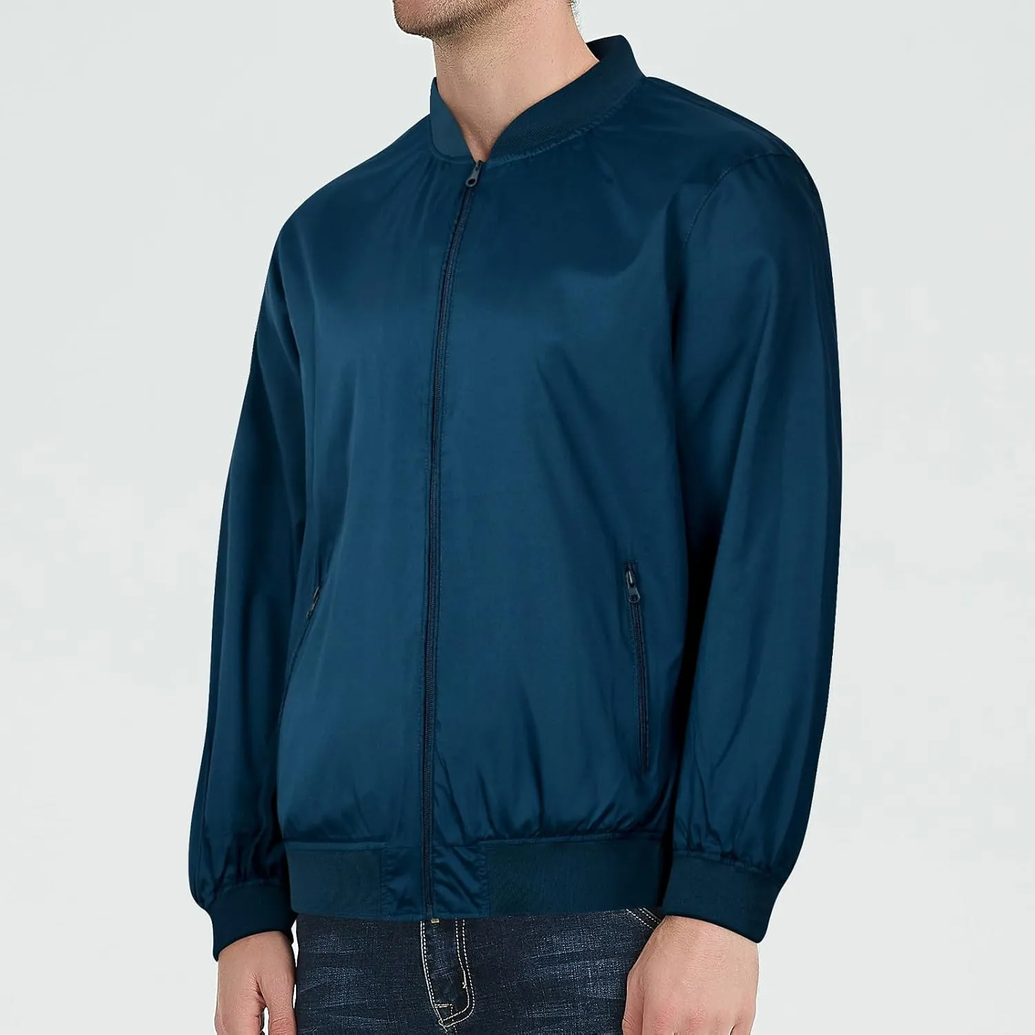Men's Bomber Jacket Casual Solid Full Zip Long Sleeve Outwear Loose Fit Outdoor Exercise Fall Jackets