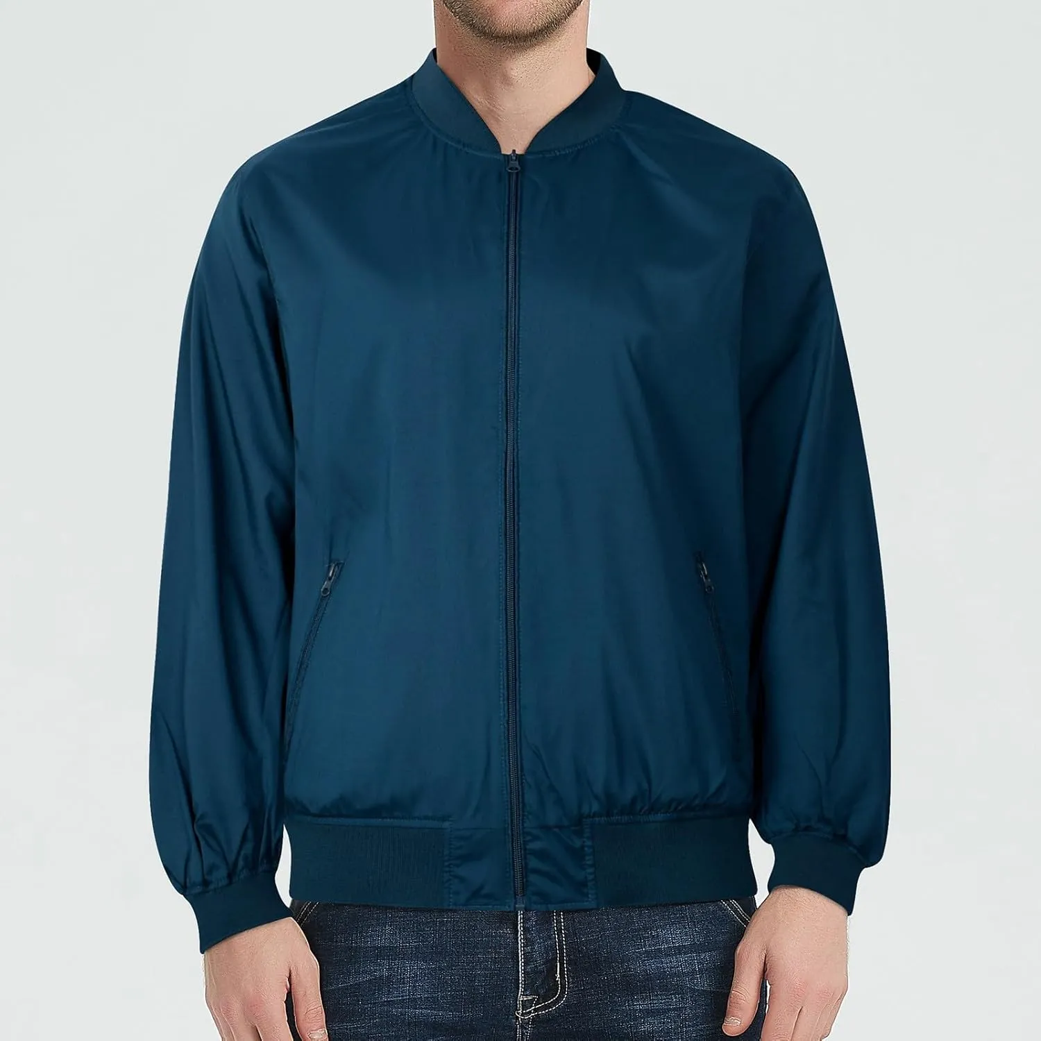Men's Bomber Jacket Casual Solid Full Zip Long Sleeve Outwear Loose Fit Outdoor Exercise Fall Jackets