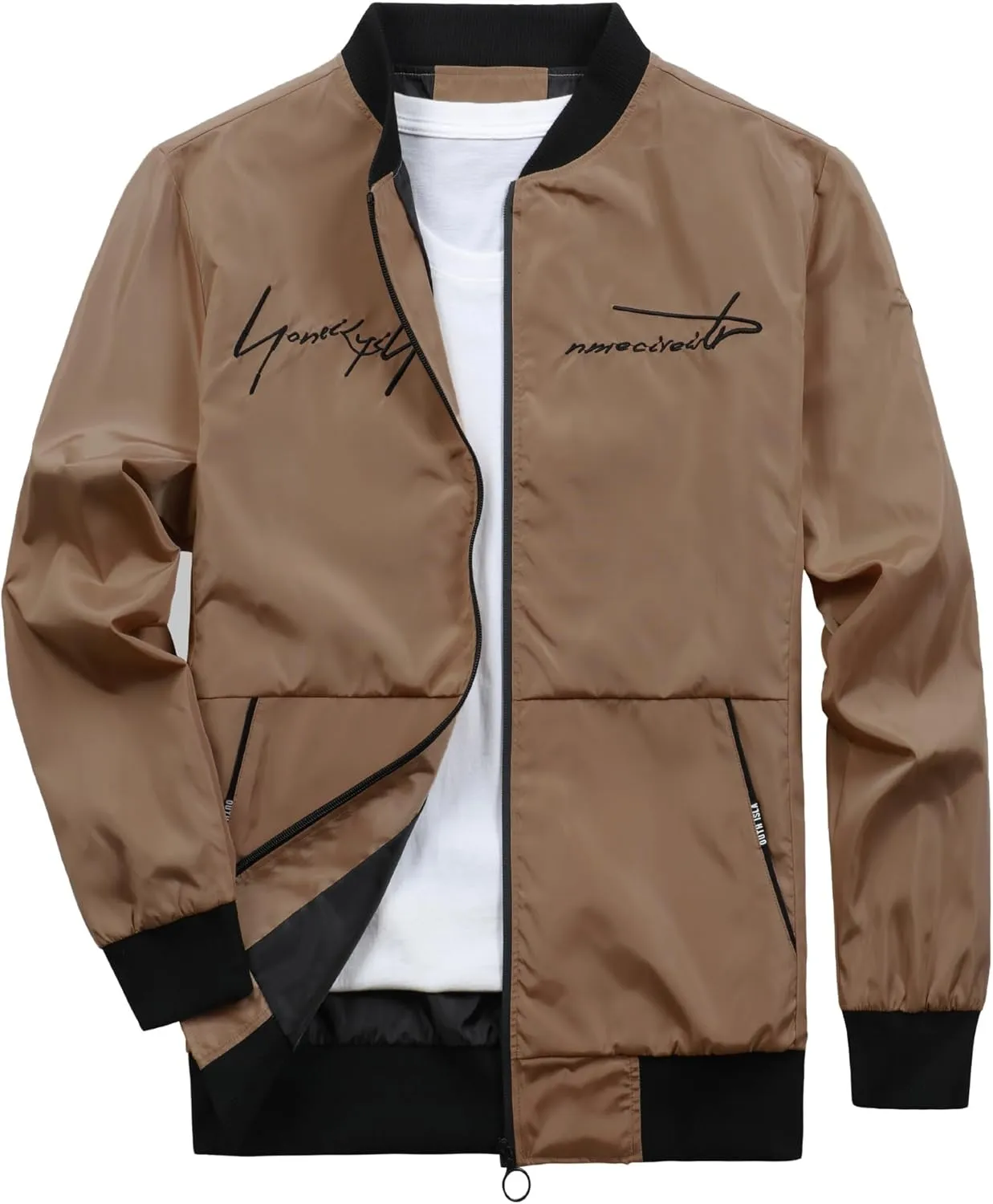 Men's Bomber Jacket Fashion Stylish Lightweight Windbreaker Casual Spring Fall Jackets for Men with Pockets