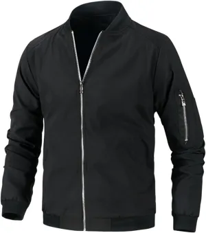 Men's Bomber Jacket Lightweight Casual Spring Fall Windbreaker Windproof Zip Up Coat Light Track Jackets Sportswear
