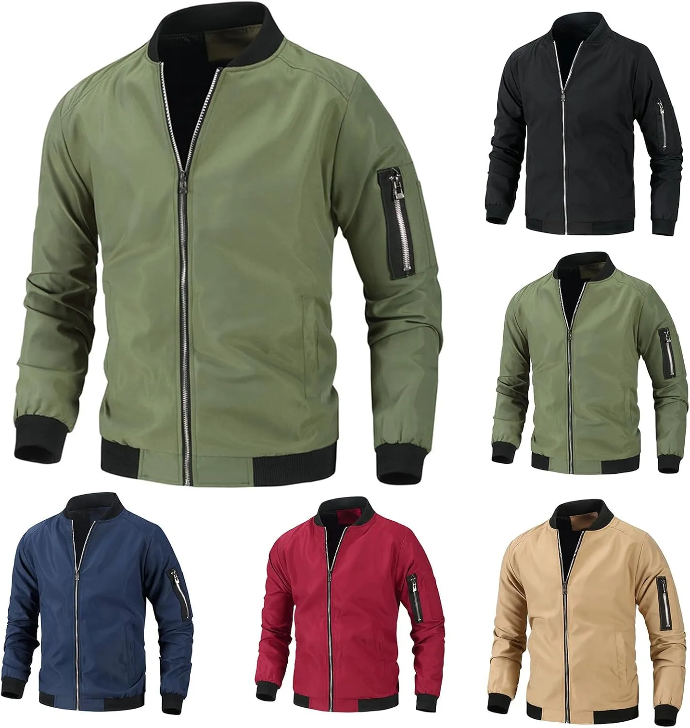 Men's Bomber Jacket Lightweight Casual Spring Fall Windbreaker Windproof Zip Up Coat Light Track Jackets Sportswear