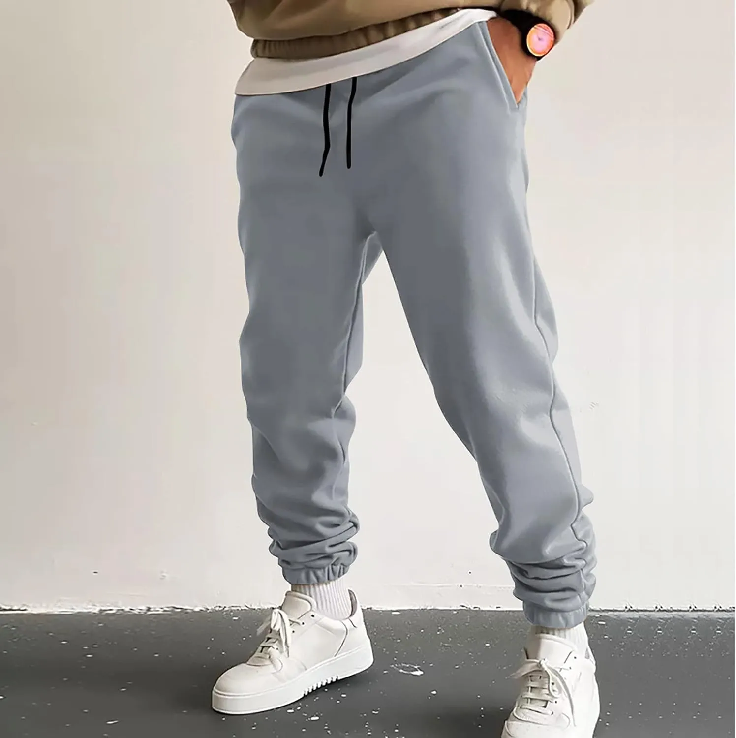 Mens Cargo Pants Casual Drawstring Hiking Pants Joggers Athletic Workout Pants Loose Straight Sweatpants with Pockets