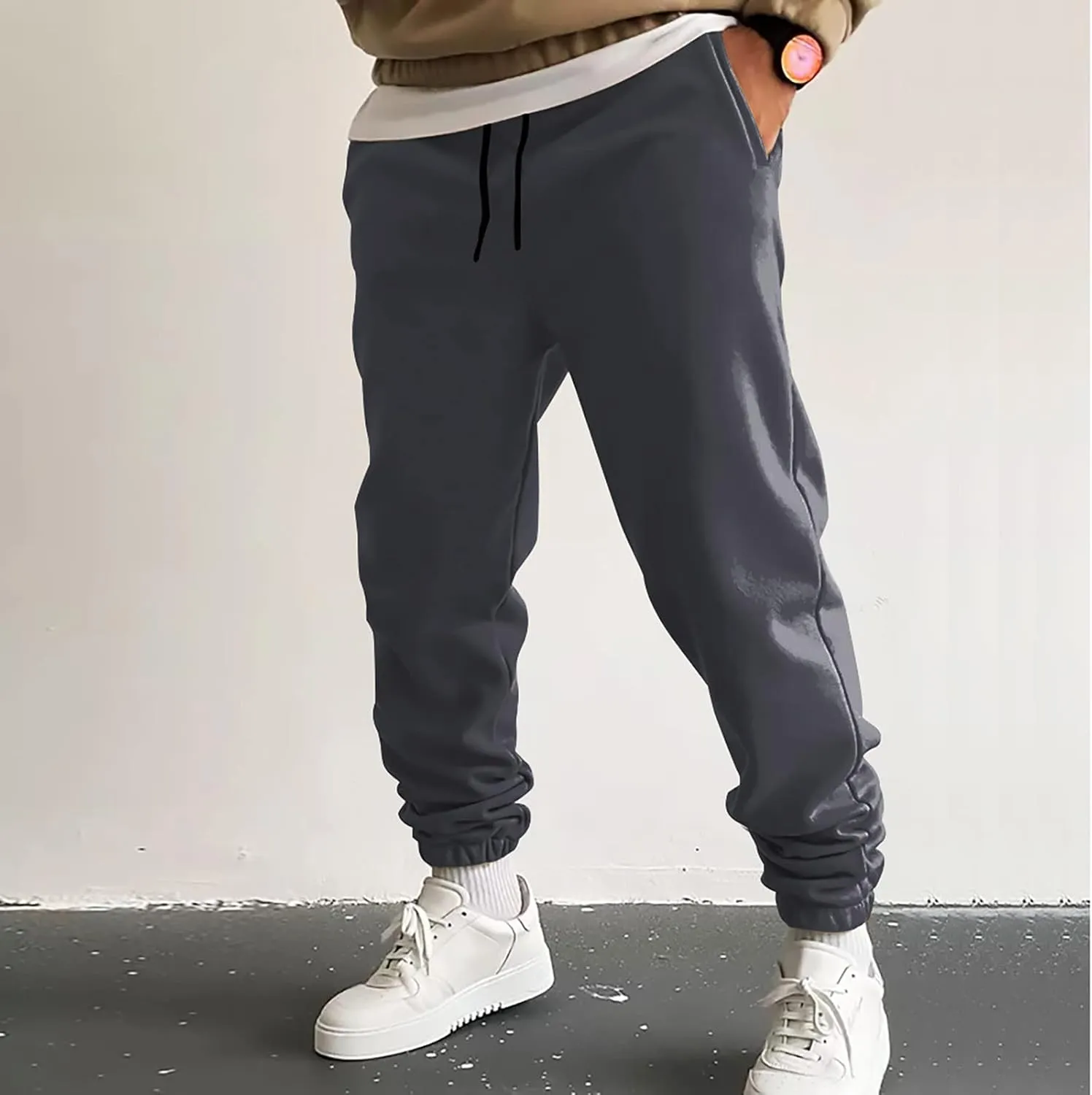 Mens Cargo Pants Casual Drawstring Hiking Pants Joggers Athletic Workout Pants Loose Straight Sweatpants with Pockets