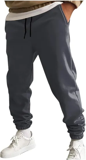 Mens Cargo Pants Casual Drawstring Hiking Pants Joggers Athletic Workout Pants Loose Straight Sweatpants with Pockets