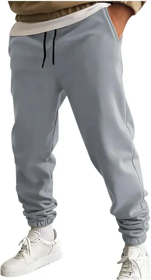 Mens Cargo Pants Casual Drawstring Hiking Pants Joggers Athletic Workout Pants Loose Straight Sweatpants with Pockets
