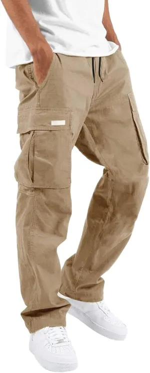 Mens Cargo Pants Casual Joggers Hiking Pants Loose Straight Athletic Workout Sweatpants with Pockets