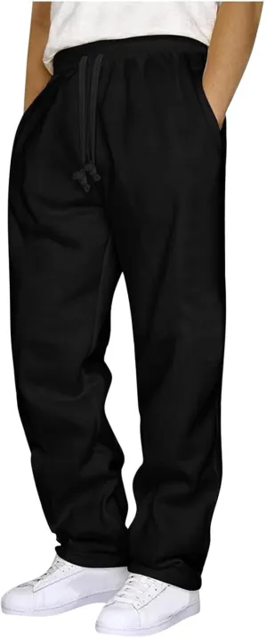 Mens Cargo Pants Loose Waist Relaxed Fit Outdoor Elastic Bottom Pants Athletic Drawstring Pockets Joggers Trousers