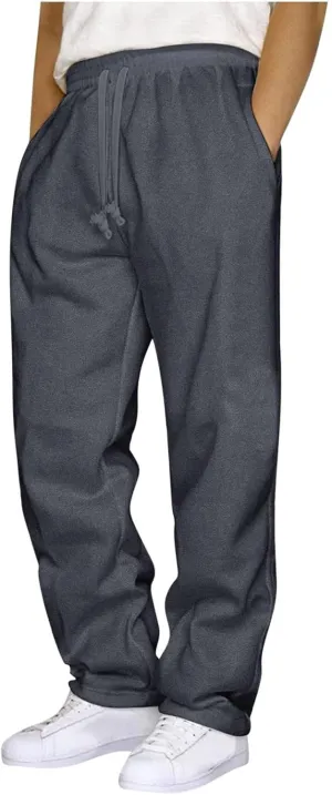 Mens Cargo Pants Loose Waist Relaxed Fit Outdoor Elastic Bottom Pants Athletic Drawstring Pockets Joggers Trousers