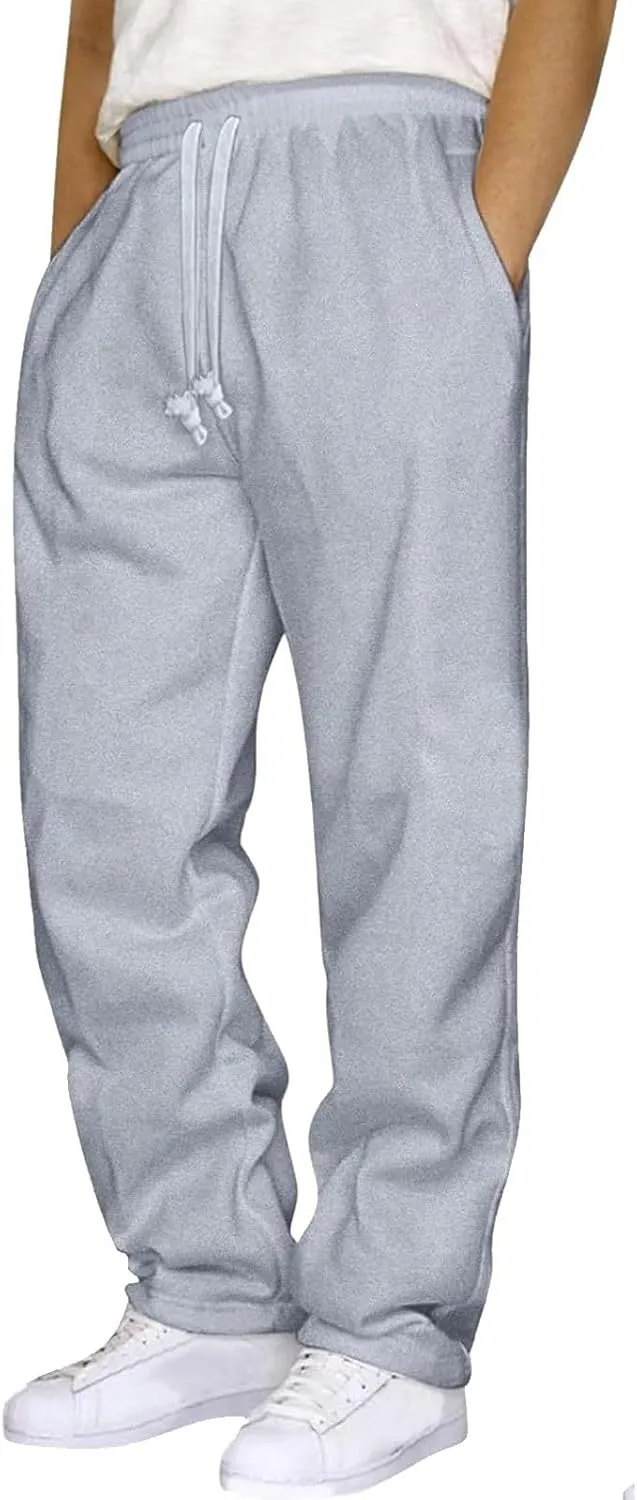 Mens Cargo Pants Loose Waist Relaxed Fit Outdoor Elastic Bottom Pants Athletic Drawstring Pockets Joggers Trousers