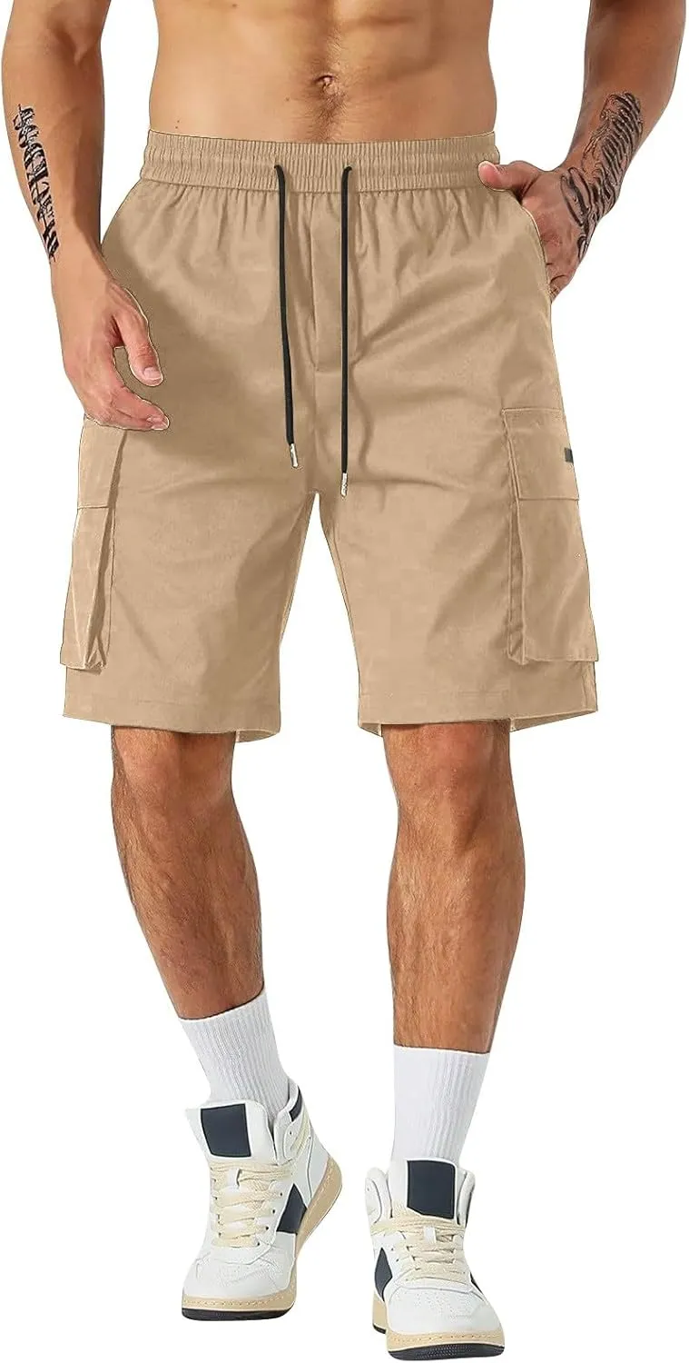 Mens Cargo Shorts Lightweight Stretch Hiking Short Gym Casual Shorts Elastic Waistband 6 Pockets
