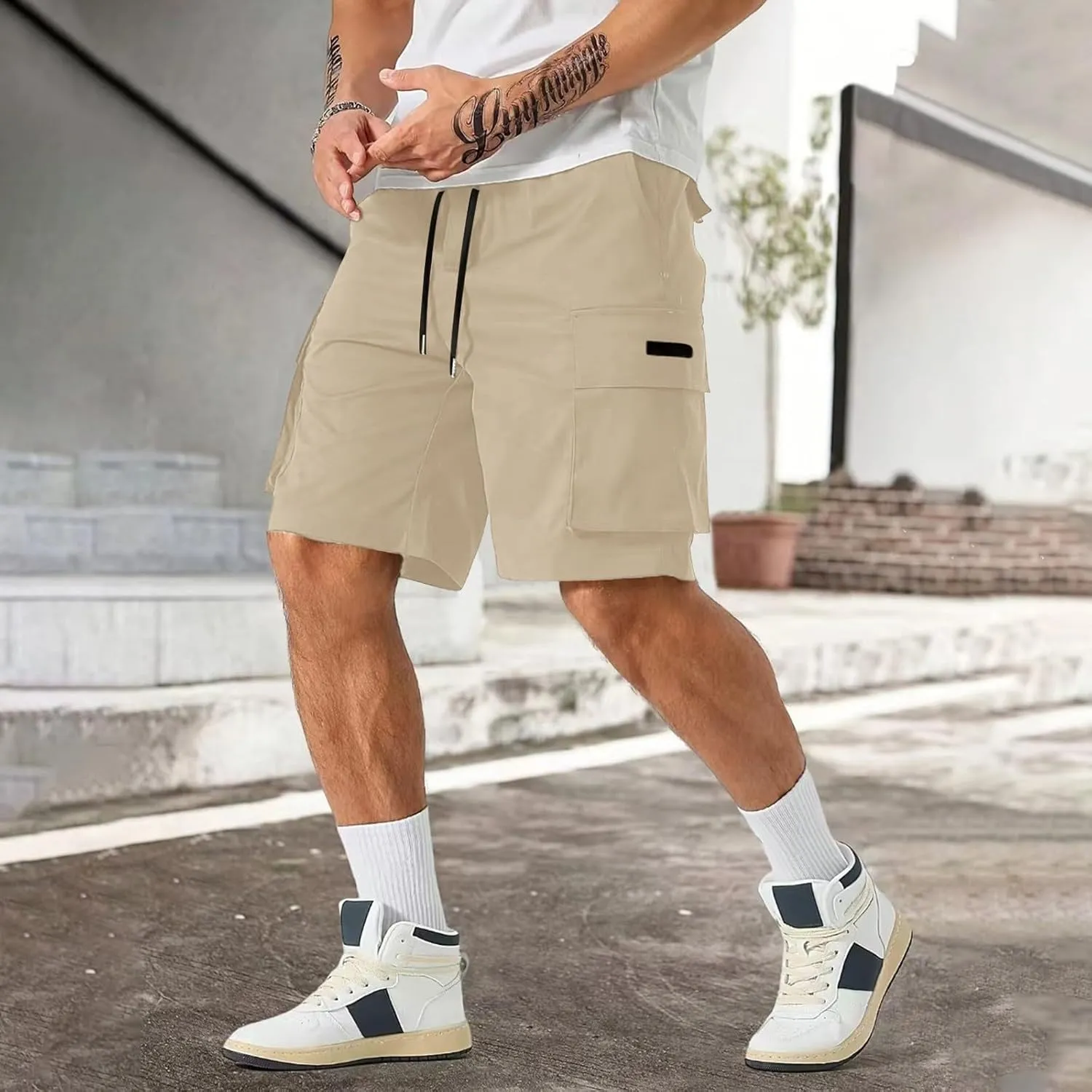 Mens Cargo Shorts Lightweight Stretch Hiking Short Gym Casual Shorts Elastic Waistband 6 Pockets