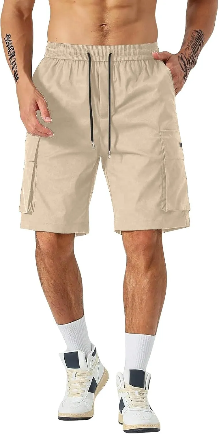 Mens Cargo Shorts Lightweight Stretch Hiking Short Gym Casual Shorts Elastic Waistband 6 Pockets
