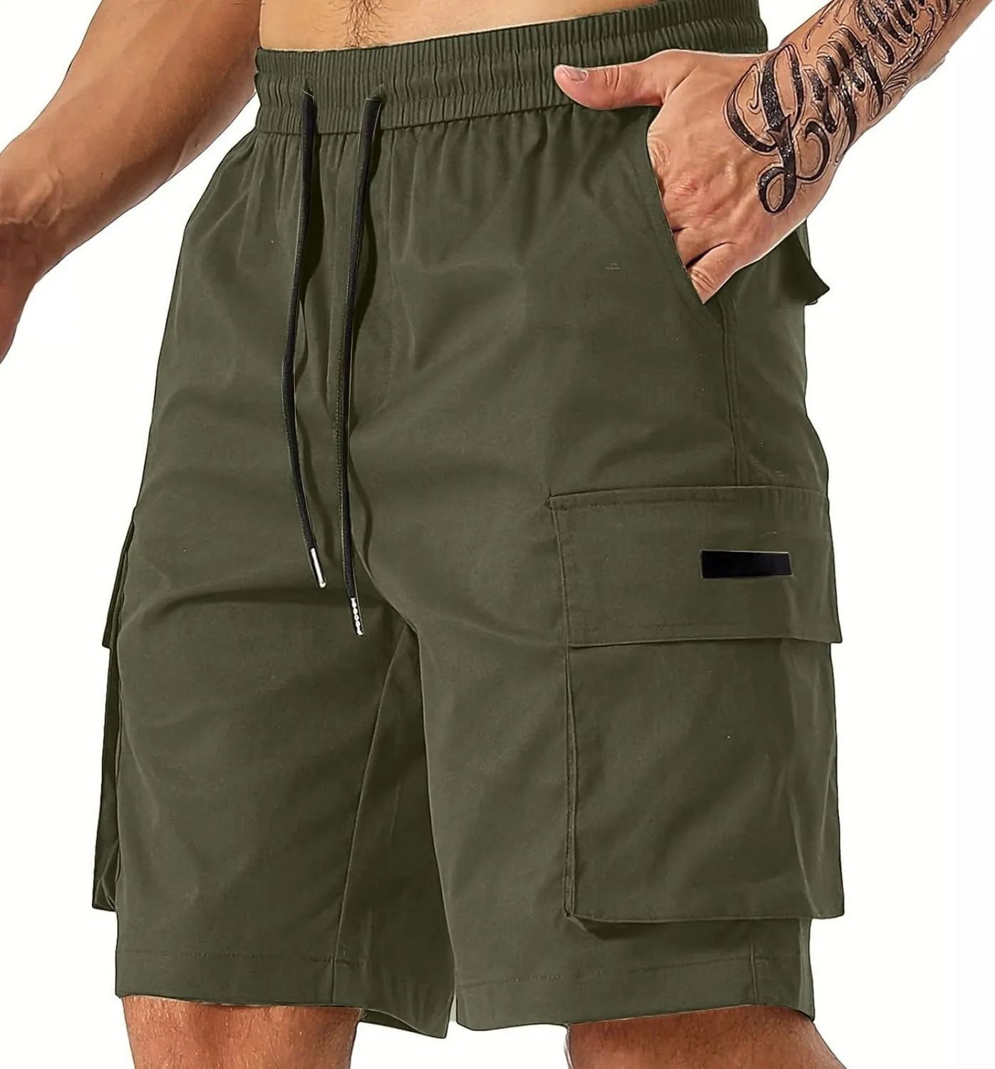 Mens Cargo Shorts Lightweight Stretch Hiking Short Gym Casual Shorts Elastic Waistband 6 Pockets