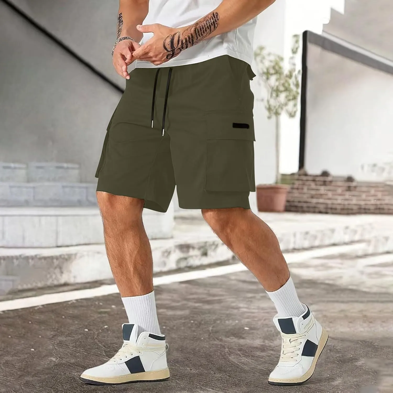 Mens Cargo Shorts Lightweight Stretch Hiking Short Gym Casual Shorts Elastic Waistband 6 Pockets