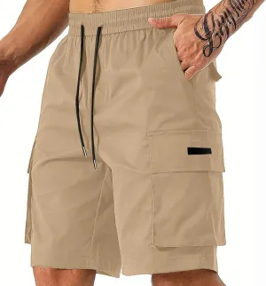 Mens Cargo Shorts Lightweight Stretch Hiking Short Gym Casual Shorts Elastic Waistband 6 Pockets
