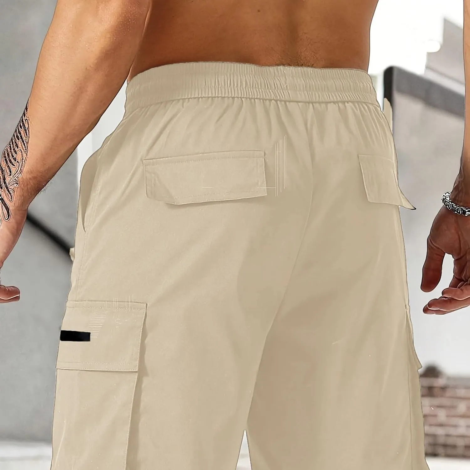 Mens Cargo Shorts Lightweight Stretch Hiking Short Gym Casual Shorts Elastic Waistband 6 Pockets