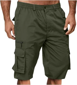Men's Cargo Shorts Running Shorts Elastic Waist Cotton Hiking Shorts Straight Fit Athletic Shorts with Pockets