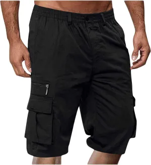 Men's Cargo Shorts Running Shorts Elastic Waist Cotton Hiking Shorts Straight Fit Athletic Shorts with Pockets