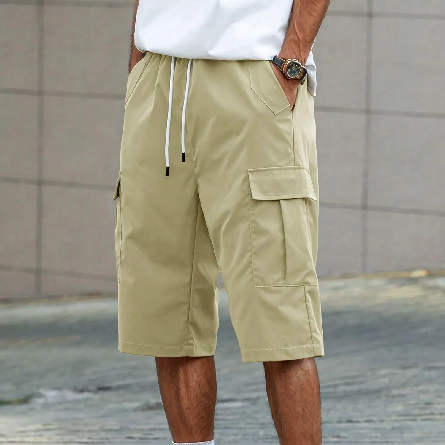 Men's Cargo Shorts Stretch Waist Casual Summer Cotton Workout Gym Jogger Shorts