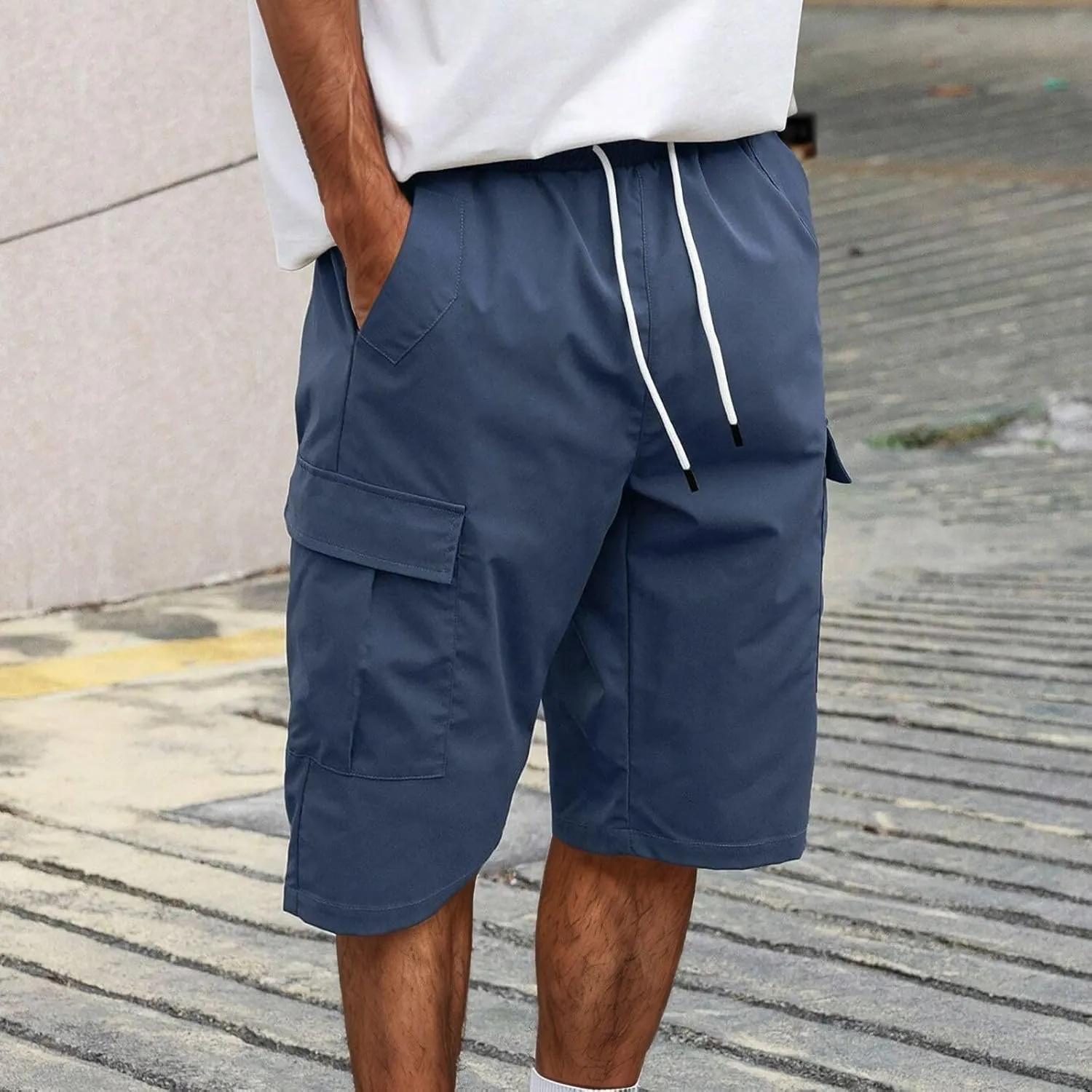 Men's Cargo Shorts Stretch Waist Casual Summer Cotton Workout Gym Jogger Shorts