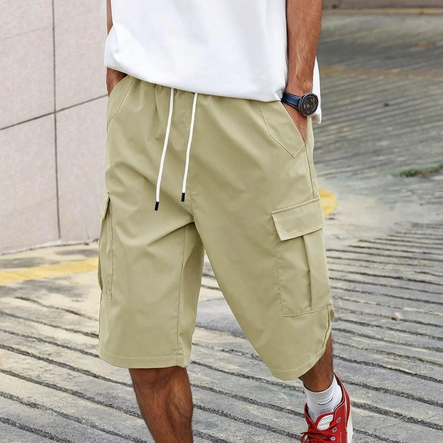 Men's Cargo Shorts Stretch Waist Casual Summer Cotton Workout Gym Jogger Shorts