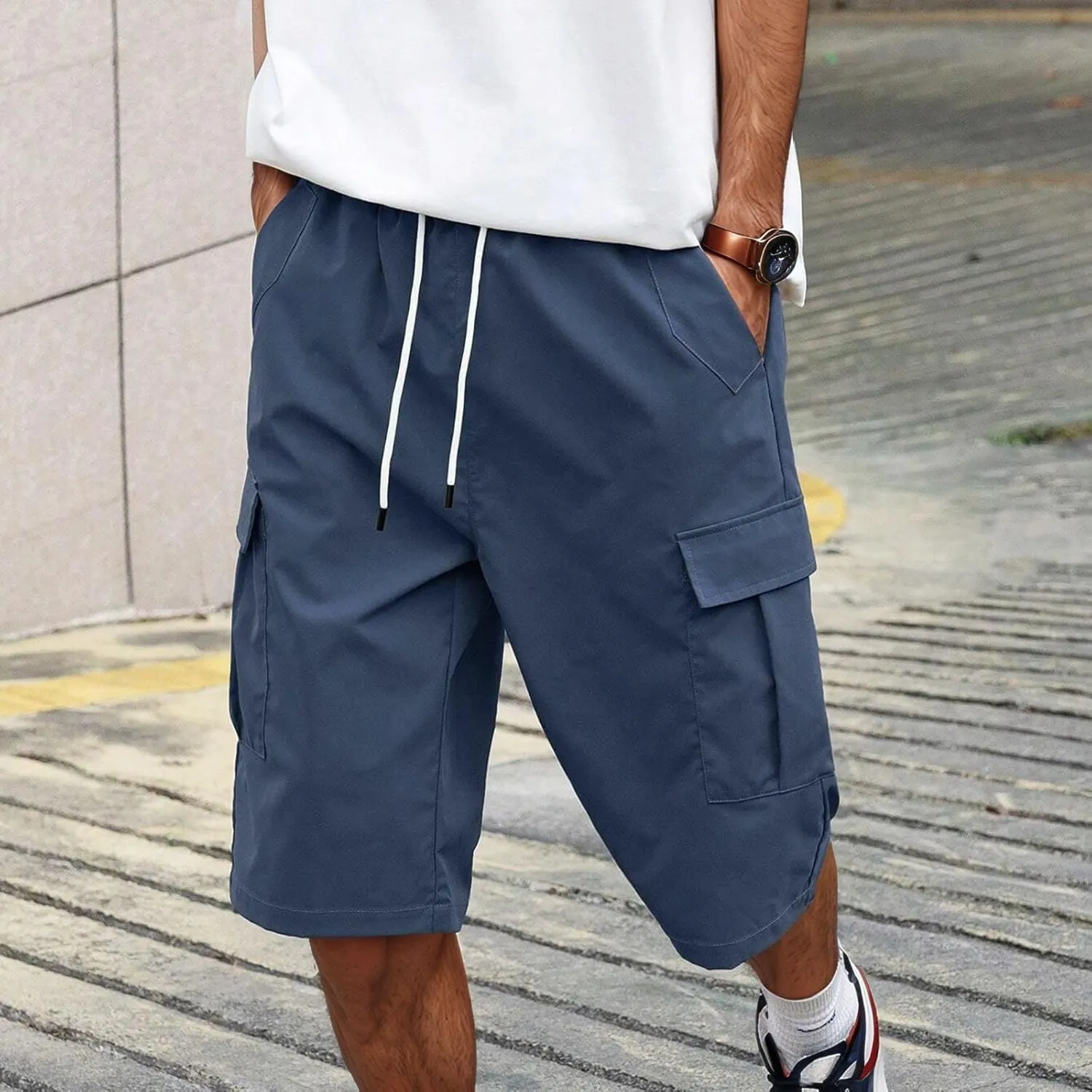 Men's Cargo Shorts Stretch Waist Casual Summer Cotton Workout Gym Jogger Shorts