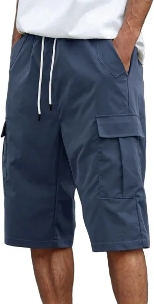 Men's Cargo Shorts Stretch Waist Casual Summer Cotton Workout Gym Jogger Shorts