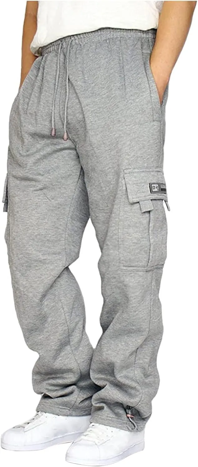 Mens Cargo Sweatpants Casual Baggy Drawstring Waist Open Bottom Sweatpants Lightweight Cargo Pants with Multi Pants