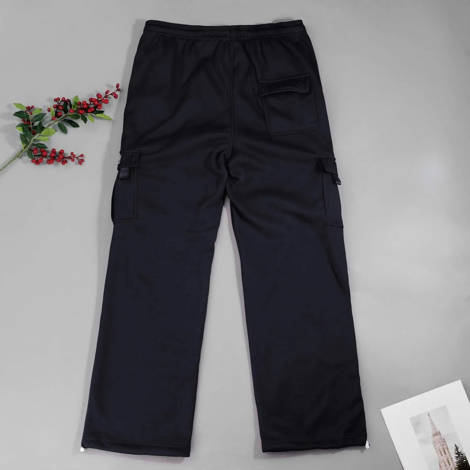 Mens Cargo Sweatpants Casual Baggy Drawstring Waist Open Bottom Sweatpants Lightweight Cargo Pants with Multi Pants