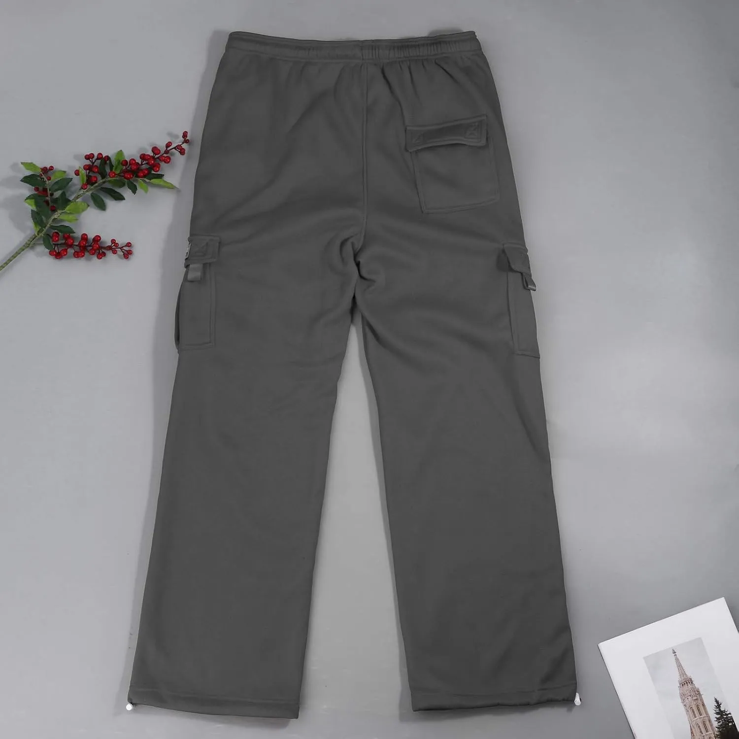 Mens Cargo Sweatpants Casual Baggy Drawstring Waist Open Bottom Sweatpants Lightweight Cargo Pants with Multi Pants
