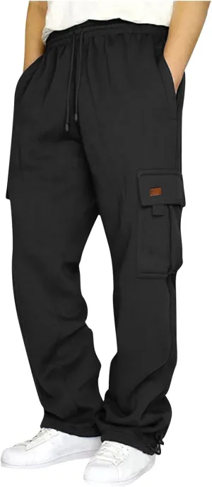 Mens Cargo Sweatpants Casual Baggy Drawstring Waist Open Bottom Sweatpants Lightweight Cargo Pants with Multi Pants