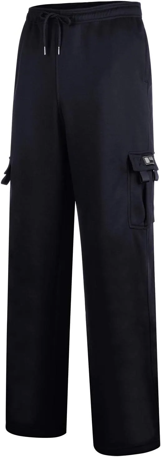 Mens Cargo Sweatpants Casual Baggy Drawstring Waist Open Bottom Sweatpants Lightweight Cargo Pants with Multi Pants