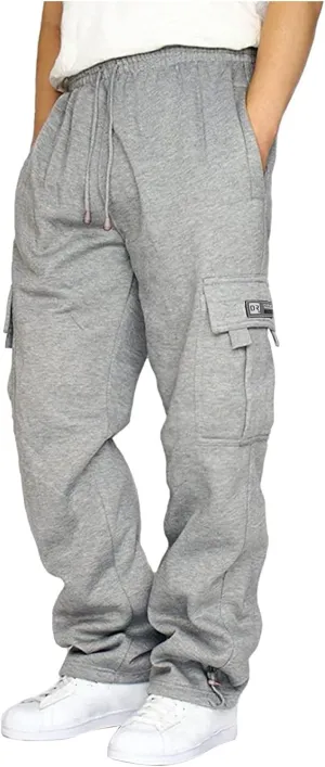 Mens Cargo Sweatpants Casual Baggy Drawstring Waist Open Bottom Sweatpants Lightweight Cargo Pants with Multi Pants