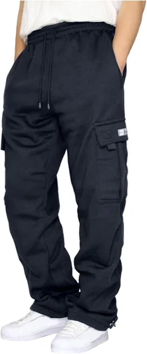 Mens Cargo Sweatpants Casual Baggy Drawstring Waist Open Bottom Sweatpants Lightweight Cargo Pants with Multi Pants