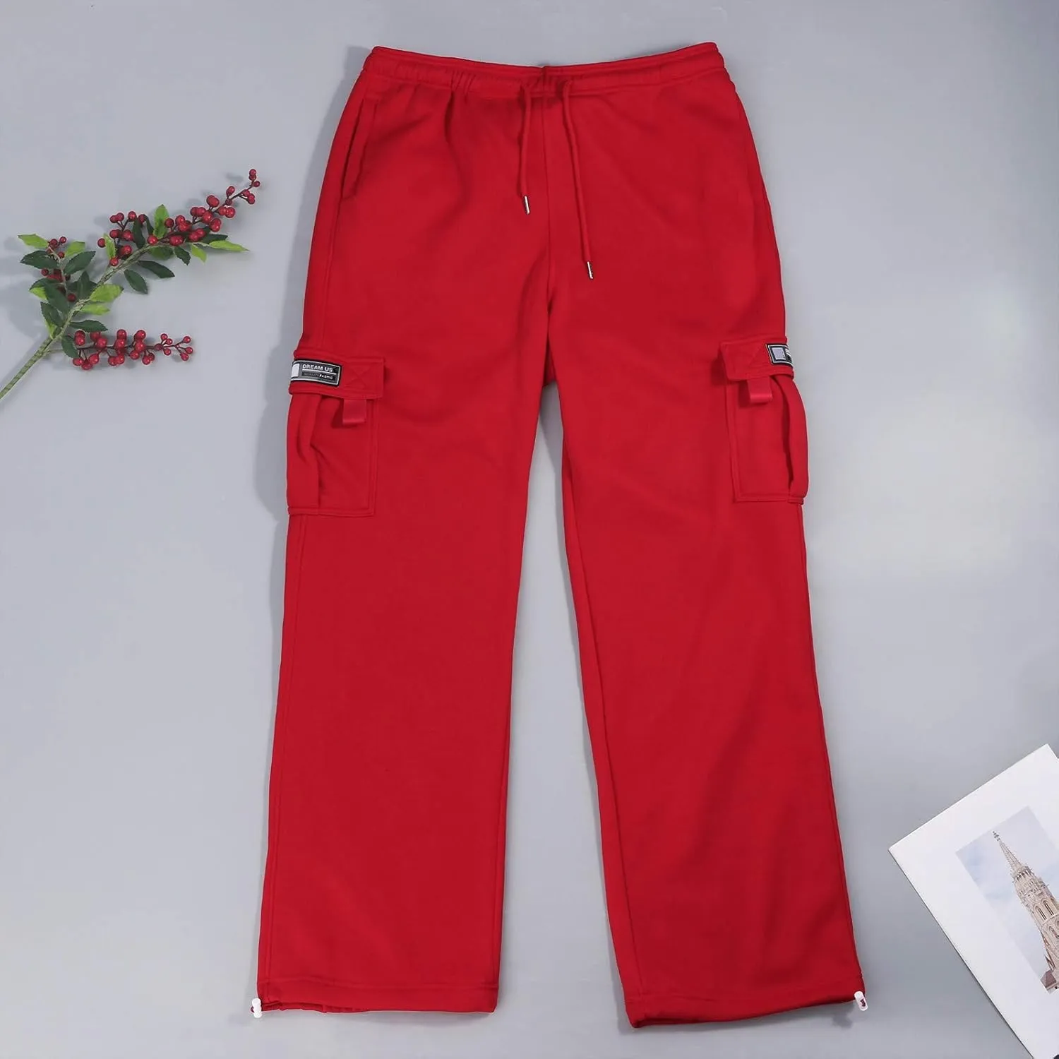 Mens Cargo Sweatpants Casual Baggy Drawstring Waist Open Bottom Sweatpants Lightweight Cargo Pants with Multi Pants