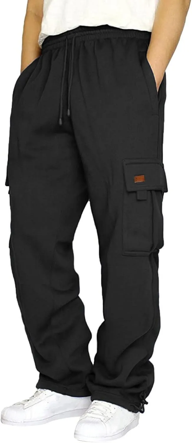 Mens Cargo Sweatpants Casual Baggy Drawstring Waist Open Bottom Sweatpants Lightweight Cargo Pants with Multi Pants