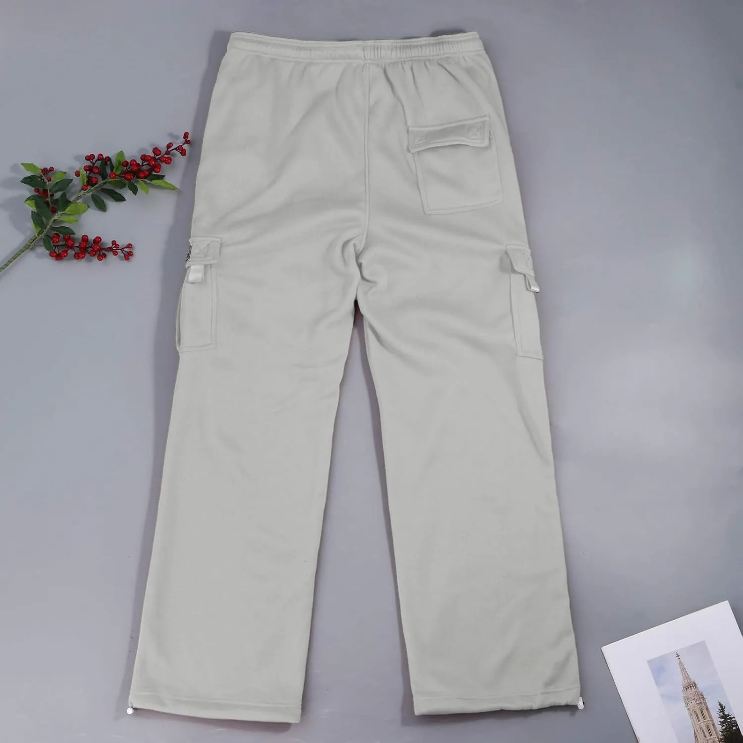 Mens Cargo Sweatpants Casual Baggy Drawstring Waist Open Bottom Sweatpants Lightweight Cargo Pants with Multi Pants