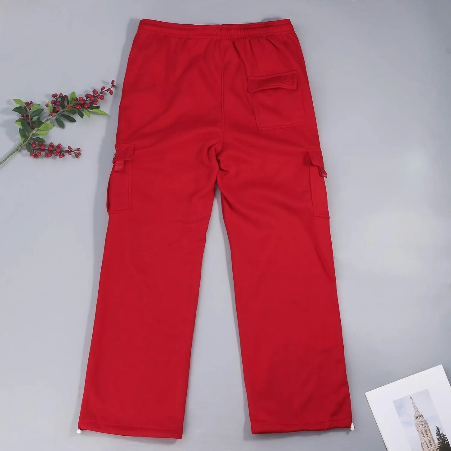 Mens Cargo Sweatpants Casual Baggy Drawstring Waist Open Bottom Sweatpants Lightweight Cargo Pants with Multi Pants