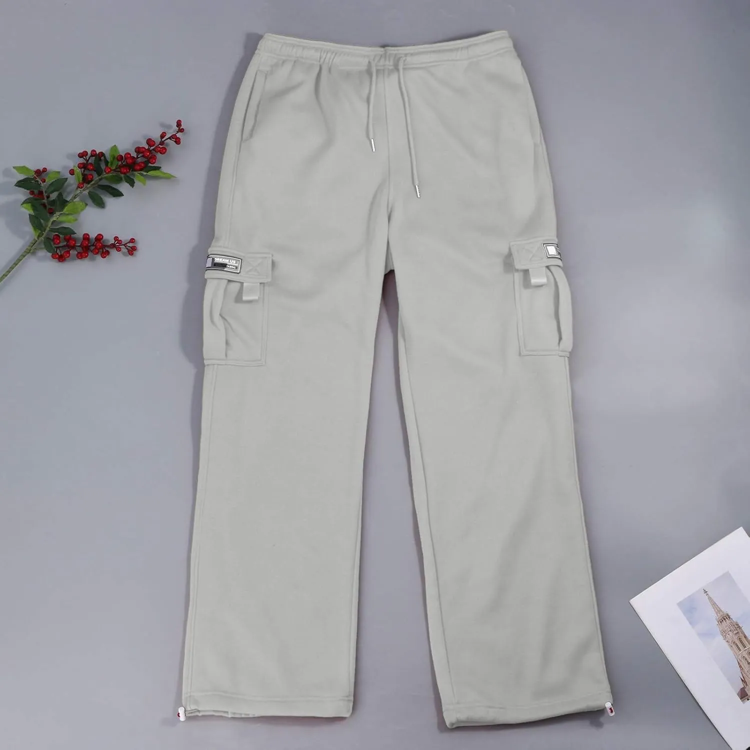 Mens Cargo Sweatpants Casual Baggy Drawstring Waist Open Bottom Sweatpants Lightweight Cargo Pants with Multi Pants