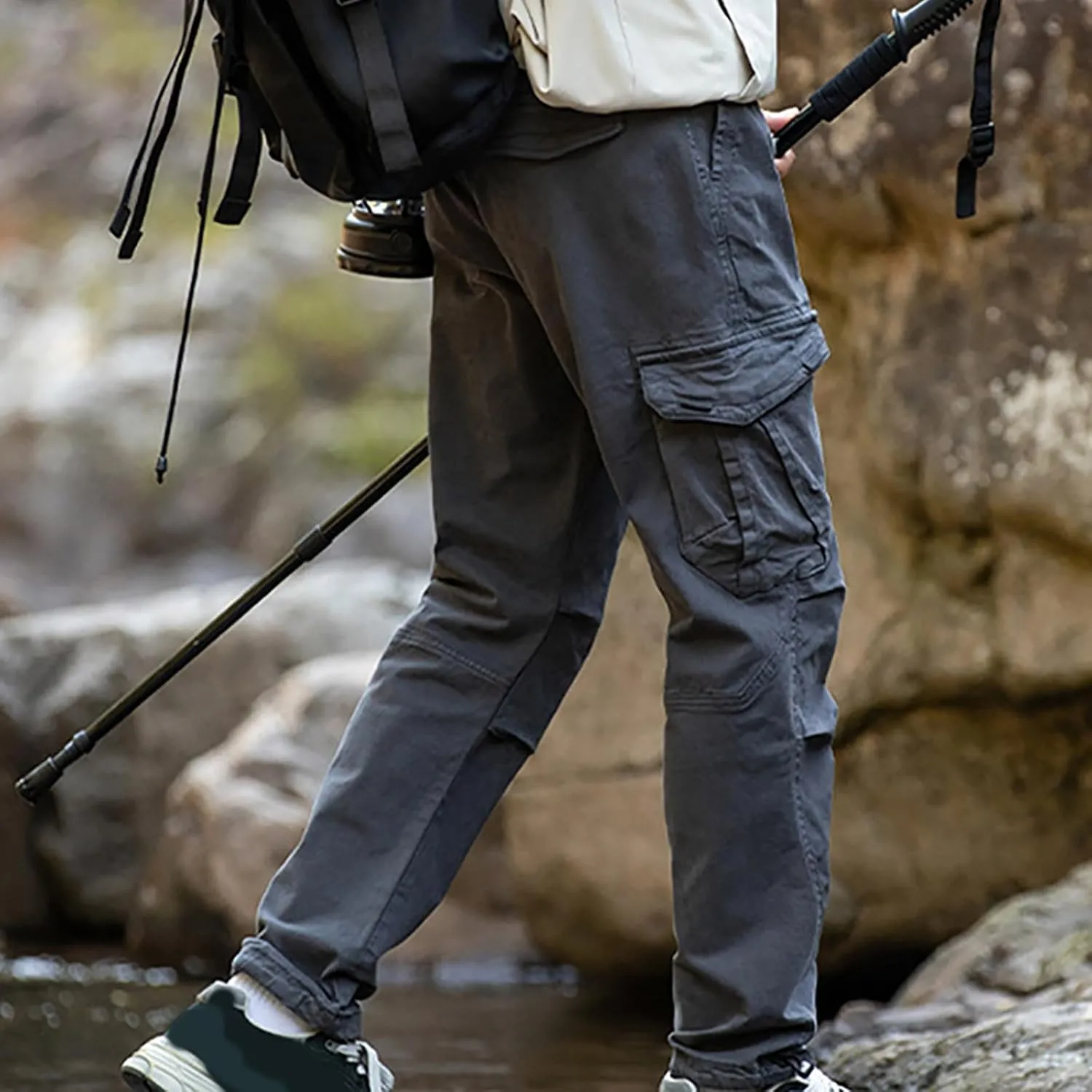 Mens Casual Cargo Pants Elastic Waist Stretch Drawstring Relaxed Fit Jogger Pants Classic Gym Hiking Workout Trousers