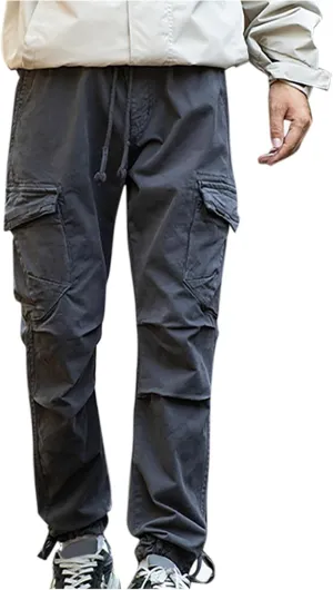 Mens Casual Cargo Pants Elastic Waist Stretch Drawstring Relaxed Fit Jogger Pants Classic Gym Hiking Workout Trousers