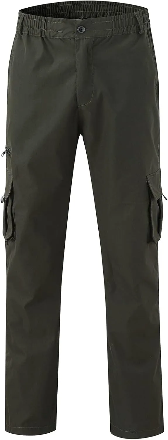 Mens Casual Cargo Pants Hiking Pants Elastic Cotton Workout Joggers Sweatpants for Men Multi Pockets 2024