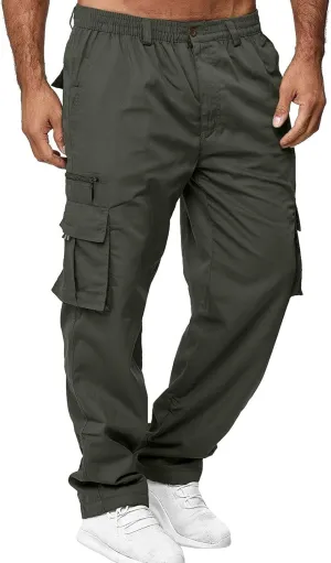 Mens Casual Cargo Pants Hiking Pants Elastic Cotton Workout Joggers Sweatpants for Men Multi Pockets 2024