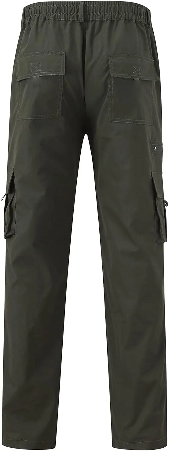 Mens Casual Cargo Pants Hiking Pants Elastic Cotton Workout Joggers Sweatpants for Men Multi Pockets 2024