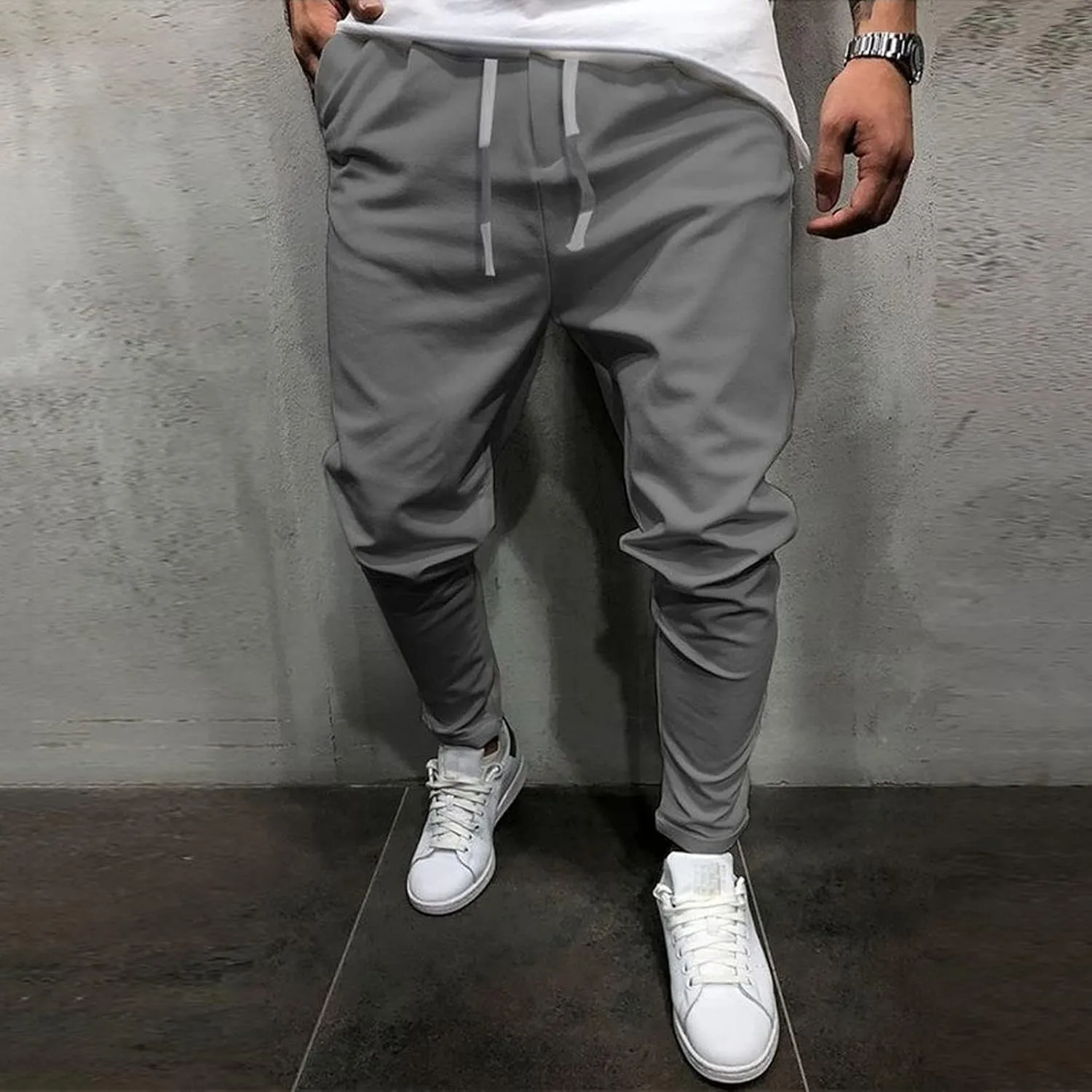 Men's Casual Chino Joggers Pants Twill Elastic Drawstring Waist Tapered Pants with Pockets Sweatpants Trousers