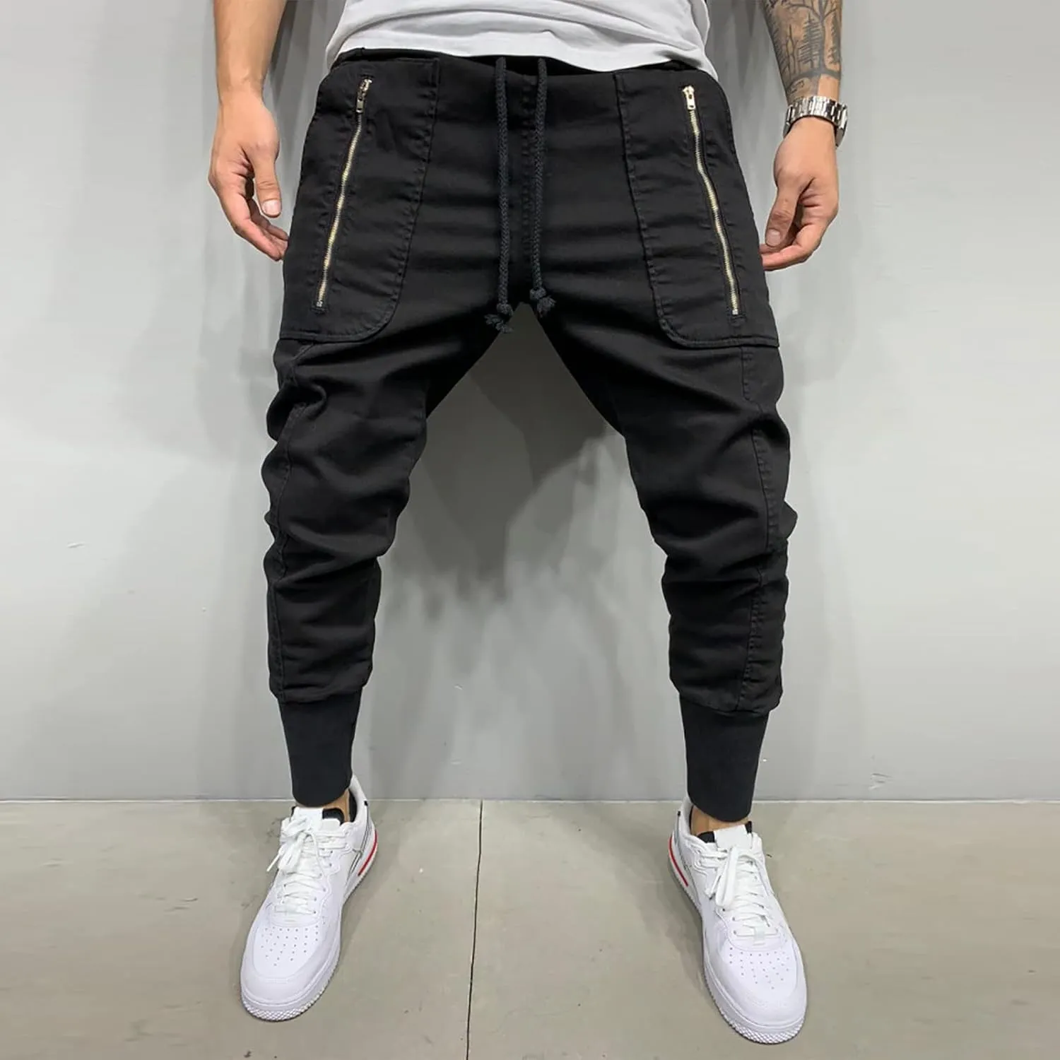 Men's Casual Chino Joggers Pants Twill Elastic Drawstring Waist Tapered Pants with Pockets Sweatpants Trousers