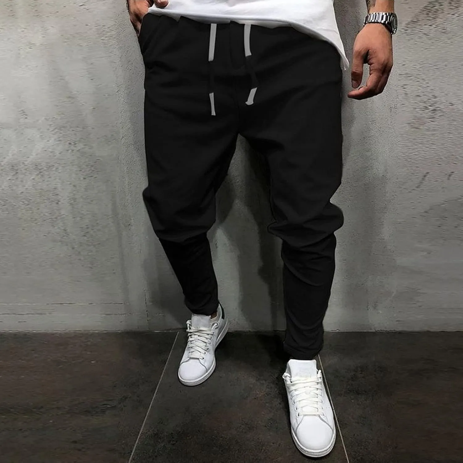 Men's Casual Chino Joggers Pants Twill Elastic Drawstring Waist Tapered Pants with Pockets Sweatpants Trousers